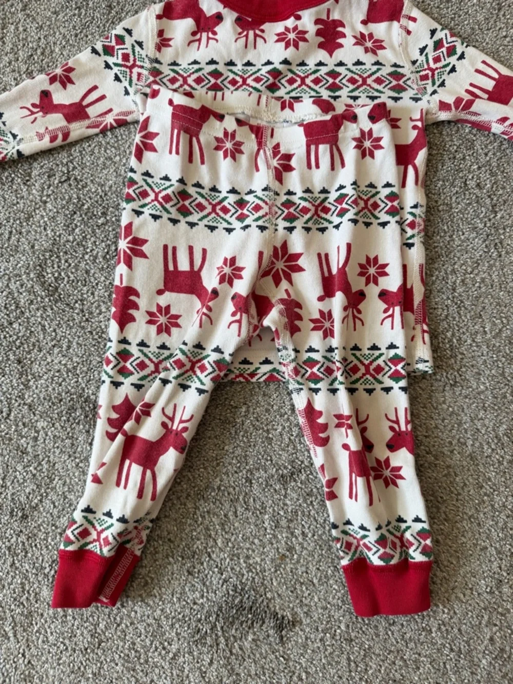 Hanna Andersson Long John Pajama Set in Dear Deer Red White Fair Isle Size 2